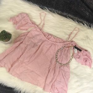 Caution to the wind Cropped off the shoulder top